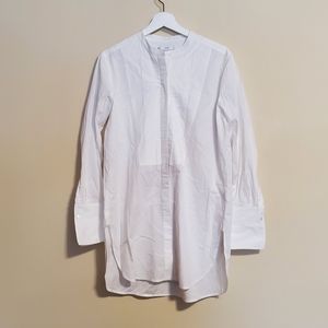 Vince Ceramic Knife Pleat Poplin Tunic White Shirt Women's Medium Long Sleeve